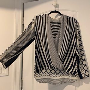 RENEE C. flowy print blouse, navy & white (NWOT)